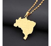 LODMLOER Brasilien-Karte-Schmuck für Männer und Frauen - Brasilien-Karte-Halskette für Männer, glänzende Halskette mit Stadtnamen und Land für Männer, zweifarbige Verlängerung, goldfarben, 45 cm