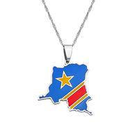 LODMLOER Democratic Republic of The Congo Pendant Necklaces - Retro Ethnic Hip Hop Map Flag Charm Pendant Necklace for Women Men Clavicle Chain Sweater Thin Chain Jewelry Party Gift