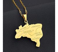 LODMLOER Halskette mit Kartenanhänger - Vintage 316L Brasilien Karte Halskette Patriotisches Symbol Glänzende Stadtlinie Anhänger Halskette Männer Frauen Paar Schmuck,Goldfarben,45 cm