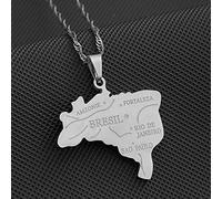 LODMLOER Halskette mit Kartenanhänger - Vintage 316L Brasilien Karte Halskette Patriotisches Symbol Glänzende Stadtlinie Anhänger Halskette Männer Frauen Paar Schmuck,Grau,60Cm