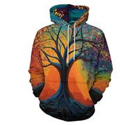 LODMLOER Herren Kapuzenpullover mit Herbstzweige Motiv, Langarm Sweatjacke Abstrakte Kunst 3D Druck Hooded Pullover Sweatshirts mit Taschen, S-6XL