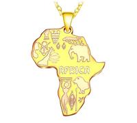 LODMLOER Karte Der Afrikanischen Laser-Tier-Schriftzug-Halskette - Afrika-Flaggen-Anhänger,Nationalgrenzen-Schmuck-Anhänger-Halskette,Für Herren-Jungen-Damen-Ketten-Anhänger,Gelb