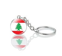 LODMLOER Libanon-Glaskugel-Flagge-Anhänger-Schlüsselanhänger - Asien-Libanon-Karte,Doppelseitiger Glas-Cabochon-Anhänger,Schlüsselanhänger,Schlüsselanhänger Für Männer Und Frauen,Geburtstagsgeschenk