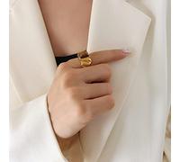 LODMLOER Natürlicher Ring Für Unisex - Übertriebener Naturstein-Tigerauge-Intarsien-Hip-Hop-Retro-Ring,Verstellbare Statement-Ringe Naturstein-Quarzringe Für Damenschmuck,Gelb,8