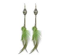 LODMLOER Vintage Feder Übertriebene Ohrringe Für Frauen - Boho Lange Thailand Indische Tropfenförmige Strasskette Quaste Ohrringe Hochzeitsschmuck, Grün