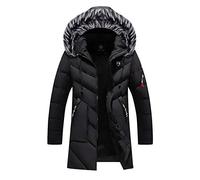 Loeay Mens Winter Warm Dick gepolsterte Jacke Lange Verdicken Mantel Warm Hooded Outwear Overcoat Herren Outdoor Kapuzenjacke HQ918 Schwarz L
