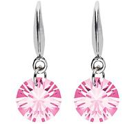 LÖB 750er (18 Karat) Weißgold vergoldet Ohrringe Hängend mit Zirkonia Solitär Stein Anhänger Silber Rosa, Damen Ohrhänger Steinanhänger Strass Glitzer Diamant Form Klein Klassisch