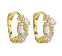 LÖB 925 Silber Ohrringe Creolen Tropfen Zirkonia Steine 585 Gold vergoldet, Damen Tropfenohrringe Silberohrringe Rund Glitzer Strass Tropfenform Elegant