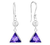 LÖB 925 Silber Ohrringe Hängend Dreieck Zirkonia Stein Anhänger lila weiß, Damen Ohrhänger Glitzer Brautschmuck Tropfenohrringe Solitär Geometrisch Elegant Dezent