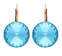 LÖB Brisur 750er Roségold Vergoldet Kristall Rund Hellblau, Damen Ohrringe Hängend Ohrhänger Creolen Glitzer Strass Stein Aqua Blau Rose Gold Schmuck