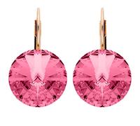 LÖB Brisur 750er Roségold Vergoldet Kristall Rund Rosa, Damen Ohrringe Hängend Ohrhänger Creolen Glitzer Strass Stein Elegant Groß Rose Gold Schmuck