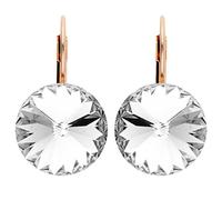 LÖB Brisur 750er Roségold Vergoldet Kristall Rund Weiß, Damen Ohrringe Hängend Ohrhänger Creolen Glitzer Strass Stein Elegant Groß Rose Gold Schmuck