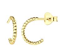 LÖB Damen Halb Creolen 925 Silber Vergoldet Stecker Ohrringe Hängend Ohrstecker Geometrisch Klein Gedreht Schmal Modern Gold