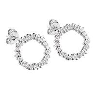 LÖB Damen Ohrstecker 925 Sterling Silber mit Zirkonia 13mm Strass Steinen Klein Runde Ohrringe Kreis Ringe Offen LSIO122
