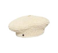 LOEVENICH Damen Baskenmütze gehäkelt aus Papier | einfarbig sommerlich | elastisches Futterband Cream