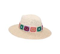LOEVENICH Damen Fedora Hut | gehäkeltes Papier mit Boho Blumen | leicht atmungsaktiv | 37 x 11 cm White Pepper