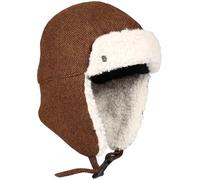 LOEVENICH Wintermütze mit Ohrenklappen | Fischgrät-Design | 100% Wolle | OneSize | Damen Winteraccessoire Chocolate