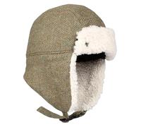 LOEVENICH Wintermütze mit Ohrenklappen | Fischgrät-Design | 100% Wolle | OneSize | Damen Winteraccessoire Khaki