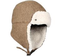 LOEVENICH Wintermütze mit Ohrenklappen | Fischgrät-Design | 100% Wolle | OneSize | Damen Winteraccessoire Toffee