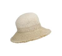 LOEVENICH zweifarbiger Damen Glockenhut mit ausgefransten Kanten aus Papier in One Size - handgehäkelt und biegsam