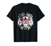 Löwe Tshirt Löwenkopf mit Sonnenbrille geometrisch Low Poly T-Shirt