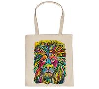 Löwen Motiv Tasche - Neon Tigermotiv Baumwolltasche: Lion Good - Stofftasche Löwe Kunstdruck Farbe: Creme