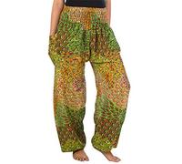 Lofbaz Damen Boho Haremshose Festival Outfit Sommerhose Leicht Yogahose Pumphose Hippie Hose Kleidung Sommer Hosen - Peacock 3 Light Grün XXL