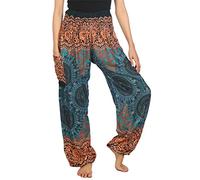 Lofbaz Damen Haremshose mit gesmoktem Boho Hosen Rose 2 Teal Grün Size L