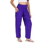 Lofbaz Damen Haremshose Yogahose Pumphose Hippie Hose Boho Kleidung Festival Outfit Sommerhose Leicht Sommer Hosen - Solid 1 Violett S