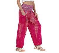 Lofbaz Damen Haremshose Yogahose Pumphose Hippie Hose Boho Kleidung Festival Outfit Sommerhose Leicht Sommer Hosen - Peacock 1 Rosa M