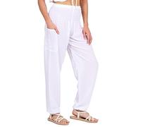 Lofbaz Damen Haremshose Yogahose Pumphose Hippie Hose Boho Kleidung Festival Outfit Sommerhose Leicht Sommer Hosen - Solid 1 Weiß M