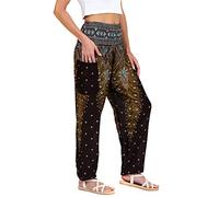 Lofbaz Damen Haremshose Yogahose Pumphose Hippie Hose Boho Kleidung Festival Outfit Sommerhose Leicht Sommer Hosen - Peacock 1 Braun M