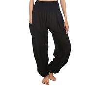 Lofbaz Damen Haremshose Yogahose Pumphose Hippie Hose Boho Kleidung Festival Outfit Sommerhose Leicht Sommer Hosen - Solid 1 Schwarz XXL Große Größen