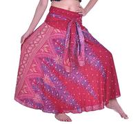 Lofbaz Damen Lange Bohemian Maxi Rock Hippie Gypsy Boho Kleid - Peacock 1 Burgund & Gold - OS