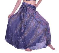 Lofbaz Damen Lange Bohemian Maxi Rock Hippie Gypsy Boho Kleid - Peacock 1 Dunkelblau und Rot - OS