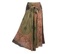 Lofbaz Damen Lange Bohemian Maxi Rock Hippie Gypsy Boho Kleid - Rose 1 Grün - OS