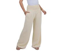 Lofbaz Damen Leinen Palazzo Weite Beinhose Luftig Lounge Freizeit Hohe Taille Sommer Strand Boho Lange Hose mit Taschen Helles Khaki M