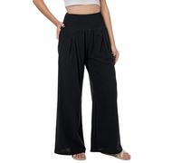 Lofbaz Damen Sommer Fließend Baumwolle Leinen Palazzo Weite Hosen Strand Hohe Taille Hose Boho Lange Loungehose mit Taschen Schwarz XL
