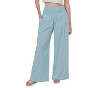 Lofbaz Damen Sommer Fließend Baumwolle Leinen Palazzo Weite Hosen Strand Hohe Taille Hose Boho Lange Loungehose mit Taschen Himmelblau M