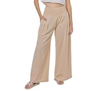 Lofbaz Damen Sommer Fließend Baumwolle Leinen Palazzo Weite Hosen Strand Hohe Taille Hose Boho Lange Loungehose mit Taschen Khaki 2XL