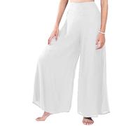 Lofbaz Damen weites Bein Palazzo Hose Yoga Salon Hippie Haremshose Hosen - Feste Weiß - L