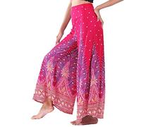 Lofbaz Damen weites Bein Palazzo Hose Yoga Salon Hippie Haremshose Hosen - Peacock 1 Burgund & Gold - S