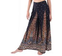 Lofbaz Damen weites Bein Palazzo Hose Yoga Salon Hippie Haremshose Hosen - Peacock 1 Schwarz und Gold - M