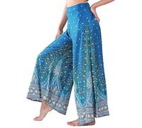 Lofbaz Damen weites Bein Palazzo Hose Yoga Salon Hippie Haremshose Hosen - Peacock 1 Teal grün - S