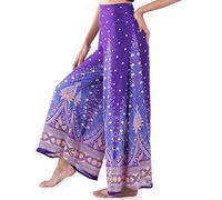Lofbaz Damen weites Bein Palazzo Hose Yoga Salon Hippie Haremshose Hosen - Peacock 1 Violett und Gold - XL