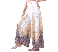 Lofbaz Damen weites Bein Palazzo Hose Yoga Salon Hippie Haremshose Hosen - Peacock 1 Weiß - M