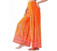Lofbaz Damen weites Bein Palazzo Hose Yoga Salon Hippie Haremshose Hosen - Pfau - Orange und Rot - L