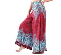 Lofbaz Damen weites Bein Palazzo Hose Yoga Salon Hippie Haremshose Hosen - Rose 1 Weinrote - L