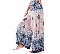Lofbaz Damen weites Bein Palazzo Hose Yoga Salon Hippie Haremshose Hosen - Rose 1 Weiß - XL