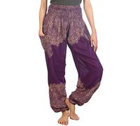 Lofbaz Haremshose Damen Boho Yogahose Pumphose Hippie Hose Kleidung Festival Outfit Sommerhose Leicht Sommer Hosen - Floral Violett XXL Große Größen